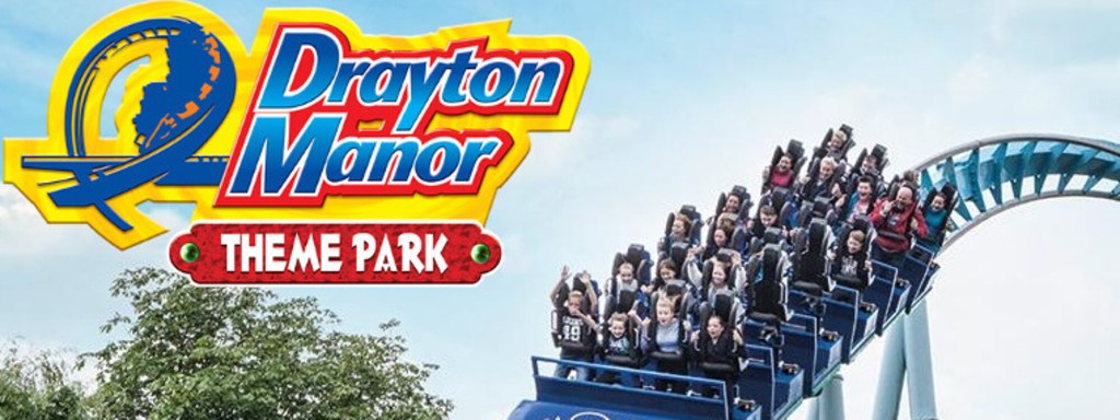 Drayton Manor Theme Park logo with roller coaster riders