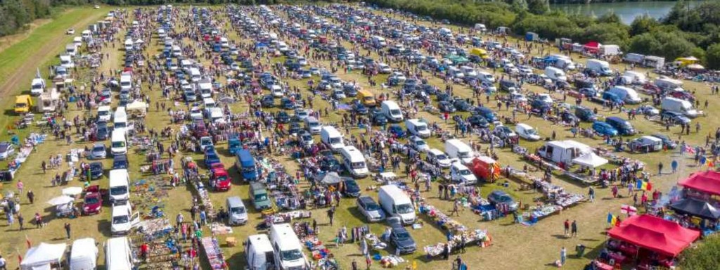 Aerial view of a busy Eboot car boot market